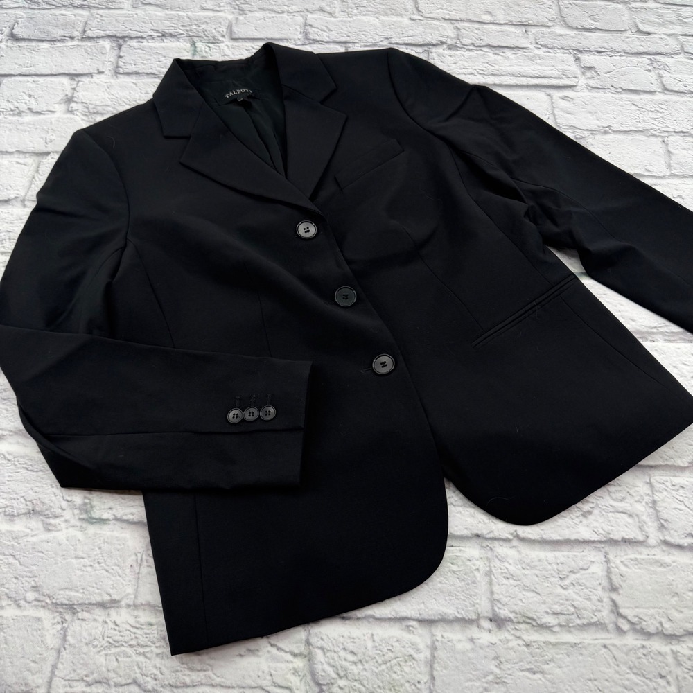 Talbots Womens Black Three Button Career Office Professional Blazer Size 10